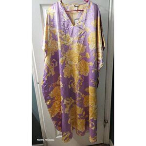 Winlar Purple & Yellow Floral Caftan Dress One Size 100% Polyester Made In Pakis